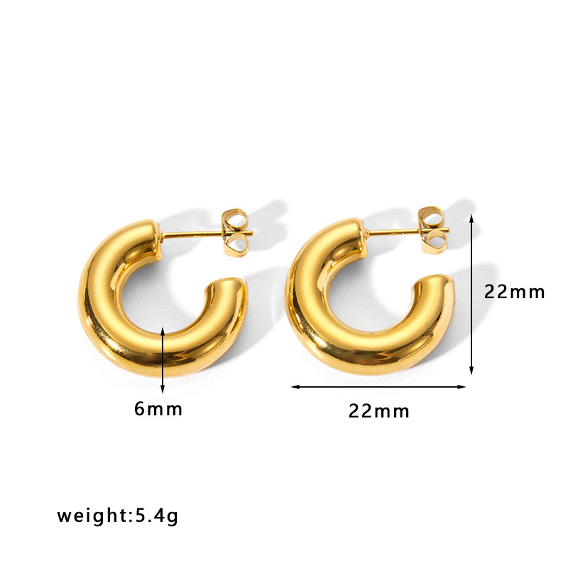 15g Weight 0.03µm Gold Plating Thickness PVD Coated Gold Plating Process 304 Stainless Steel Ear Needle Material 18K Gold Plated Plating Material PVD Coated 18K Gold Real Gold Plated Solid Color Stainless Steel Simple Style Waterproof Non Tarnish Earrings
