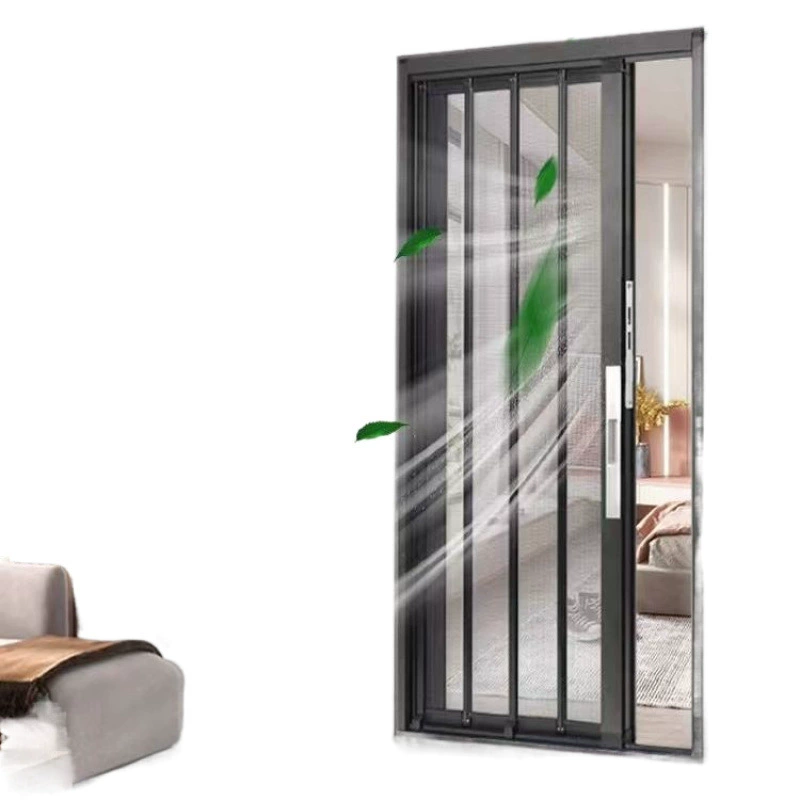 [New folding mesh door push-pull mesh screen metal net mosquito insect proof cat dog lock aluminum alloy invisible screen door]