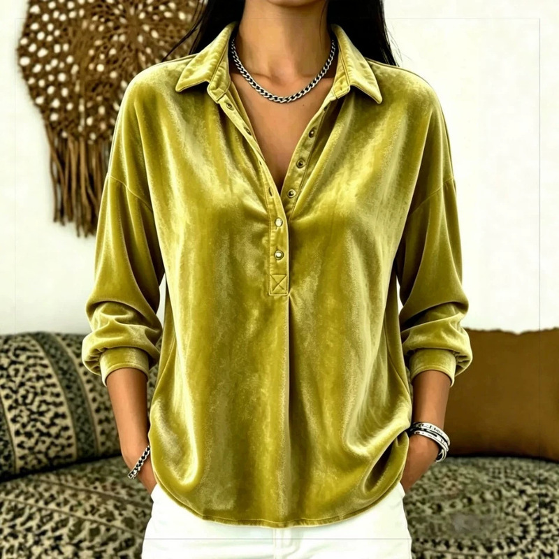 Cross-Border 2026 Amazon Independent Site Autumn and Winter Hot-Selling Casual Fashion Women's Velvet Solid Color Lapel Top