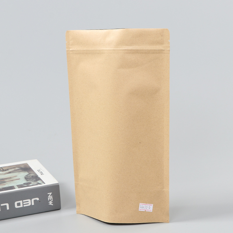 Spot bolsa de papel kraft con ventana transparente bolsa de embalaje de alimentos autosellada autoportante bolsa de té sellada de ocho lados fácil de rasgar