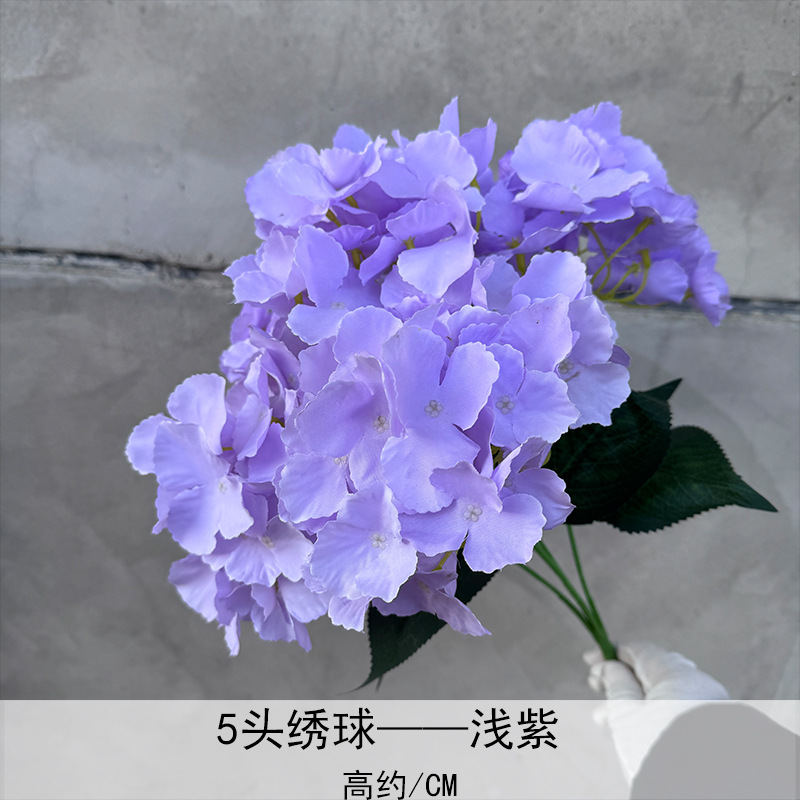 Simulación de racimo de 5 cabezas hortensias flores artificiales boda hotel decoración fondo del hogar