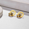 Fashionable zirconium stainless steel, golden universal earrings, 18 carat white gold, European style, pink gold