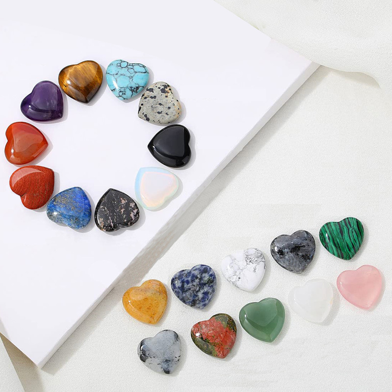 20mm Non-Porous Natural Crystal Semi-Precious Stone Heart-Shaped Loose Stone Agate Heart-Shaped Raw Stone Ornament Accessories Wholesale