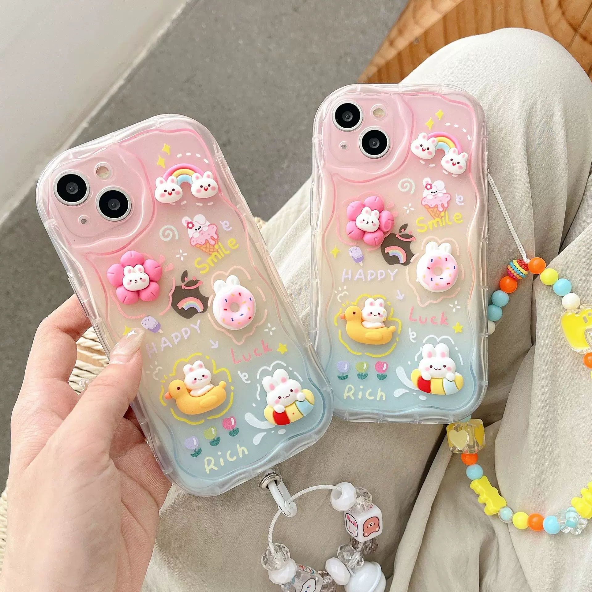 立体公仔适用苹果16pro彩虹鸭子diy手机壳带手链iphone15保护套14