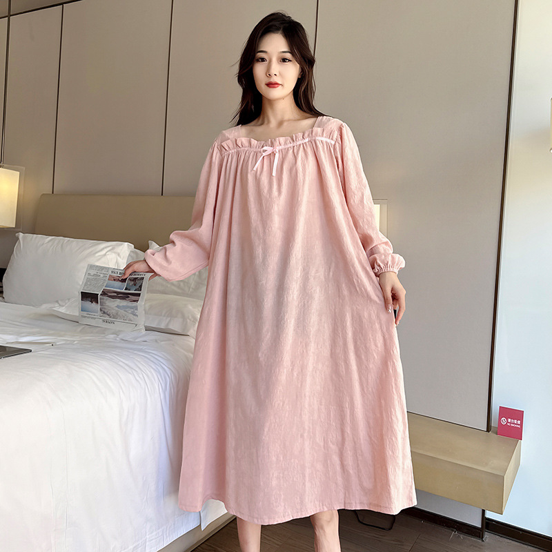 봄과 여름 플러스 사이즈 순수 코튼 잠옷 여성 솔리드 컬러 홈 캐주얼 스커트 얇은 루즈 코튼 원피스 스커트 지방 mm 잠옷