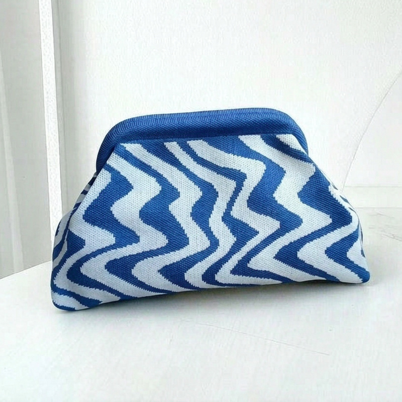 Bolso de punto para mujer, estilo clutch a rayas, tejido transpirable, versátil, elegante, portátil, para maquillaje, gran capacidad, ideal para dropshipping transfronterizo.