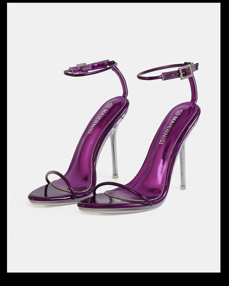 Sandal cao gót nữ 12 cm quai ngang mảnh phong cách thanh lịch — Màu be, Màu bạc, Màu trắng, Màu tím chi tiết 11
