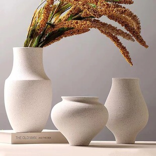 New Chinese Style Plain Elegant Coarse Pottery Vase Creative Style Ceramic Flower Vase for Homestay Model House Sales Department Decorative Ornaments
