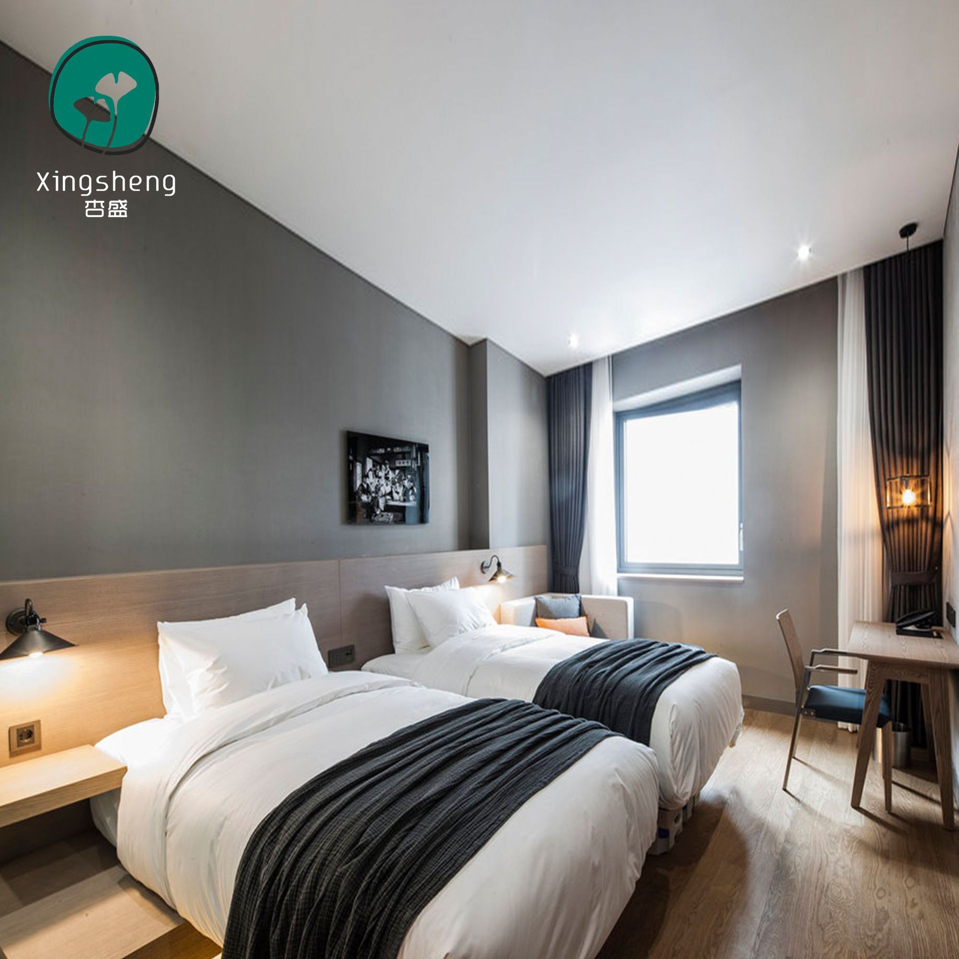 Hotel Furniture, Hotel Standard Room, Full Set of Beds, Apartment, B&B, Guest Room Bed, Orange Furniture