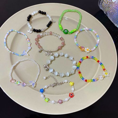 Korean ins style beaded crystal bracelet for girls, high-end niche cat's eye stone bracelet, pearl hand jewelry wholesale