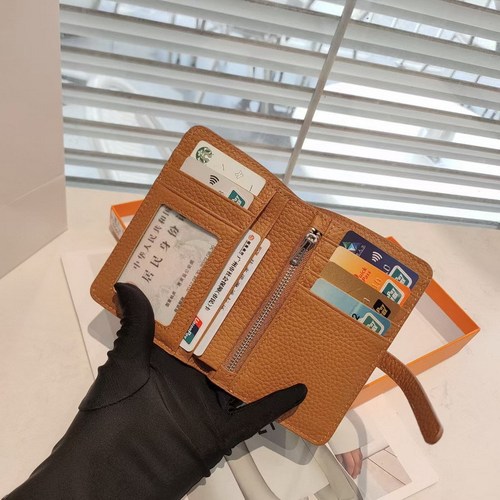 Factory direct sales  new h medium length first layer cowhide lychee pattern wallet round buckle drawstring wallet for women