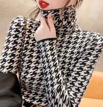 高领打底衫女秋冬洋气时尚年新款爆款修身加厚千鸟格毛衣内搭