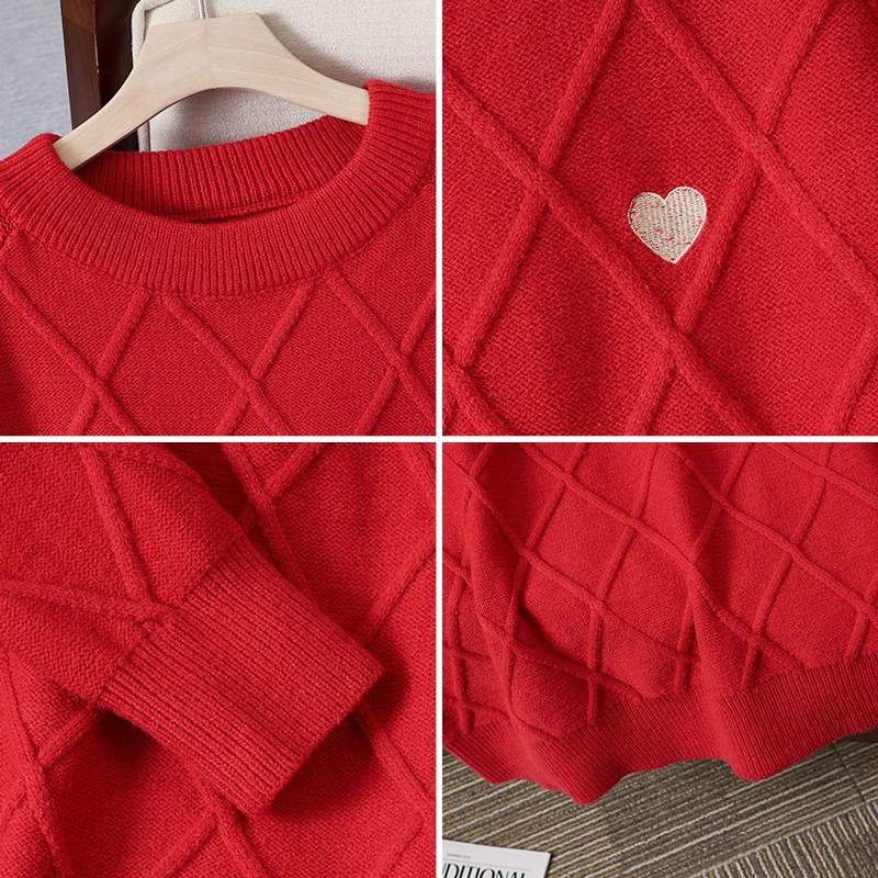 Winter long knitted sweater, plus size, mid-length, round collar, Korean style