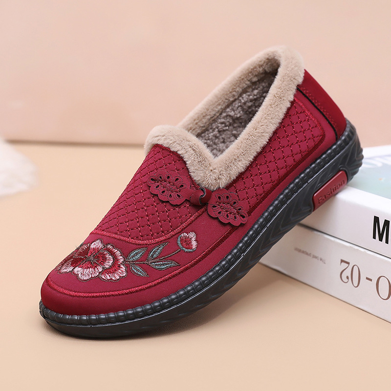 老北京布鞋女二棉鞋秋冬加绒保暖妈妈棉鞋防滑老年人奶奶薄绒大码