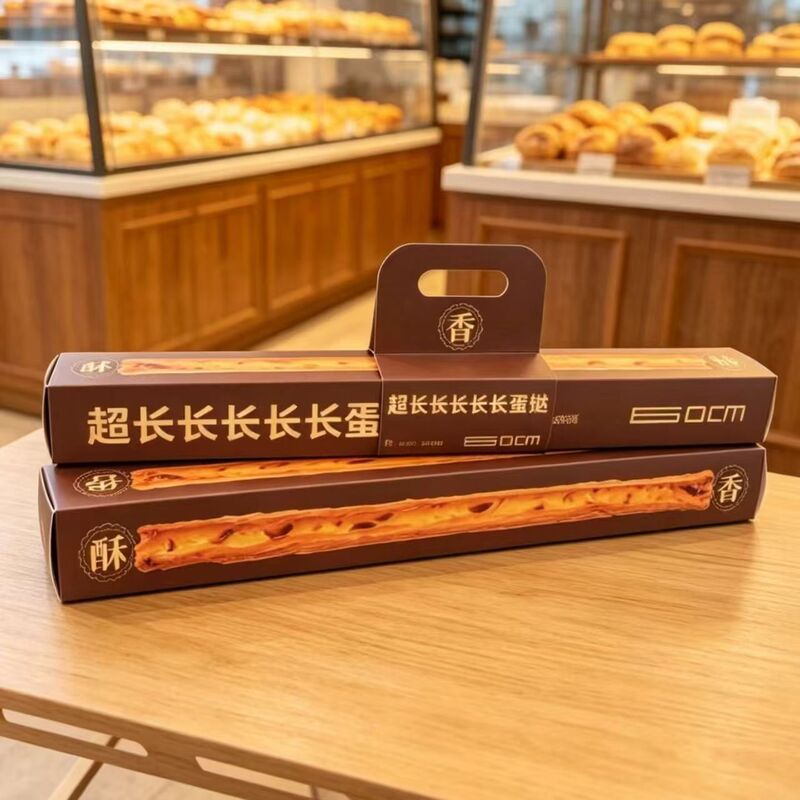 60cm extra-long egg tart packaging box, Portuguese-style long egg tart, with a handle and card insert, for baking and packaging 60cm extra-long egg tart packaging box, Portuguese-style long egg tart, with a handle and card insert, for baking and packaging