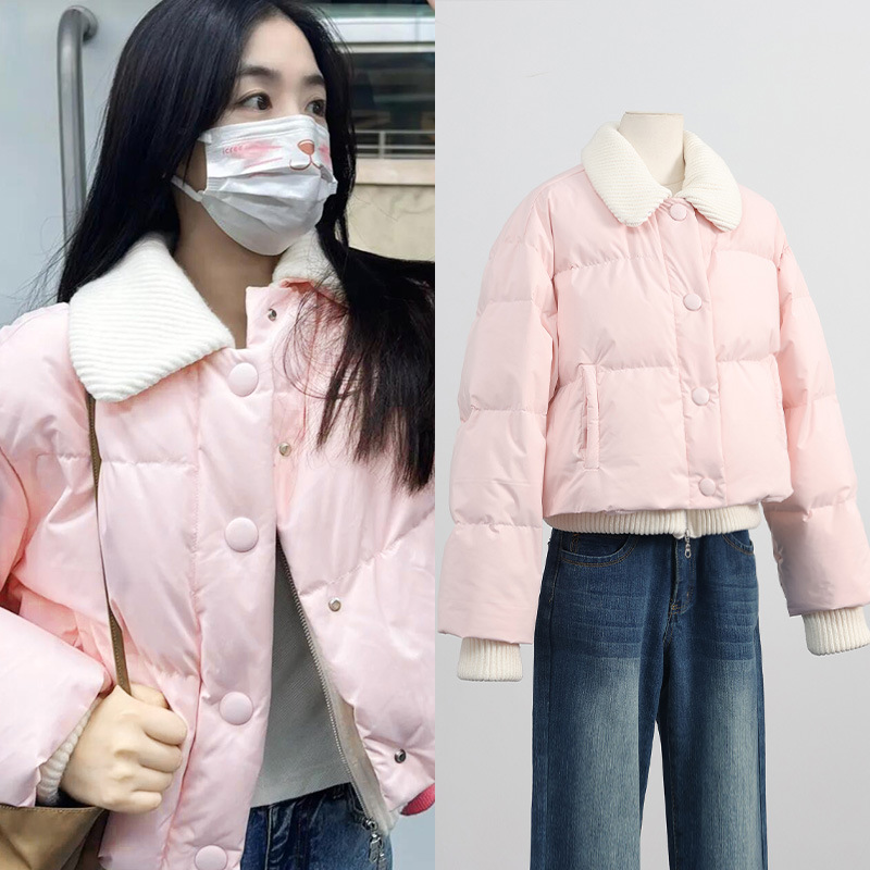 [데일리 뉴] Ju Jingyi 및 Zhang Hanyun의 같은 스타일의 달콤한 스타일 패셔너블한 연령 감소 화이트 덕 다운 쇼트 다운 재킷