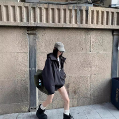 区欧陽立襟連帽突撃服コート女性秋戸外防風防水カジュアルゆったり工装ジャケット