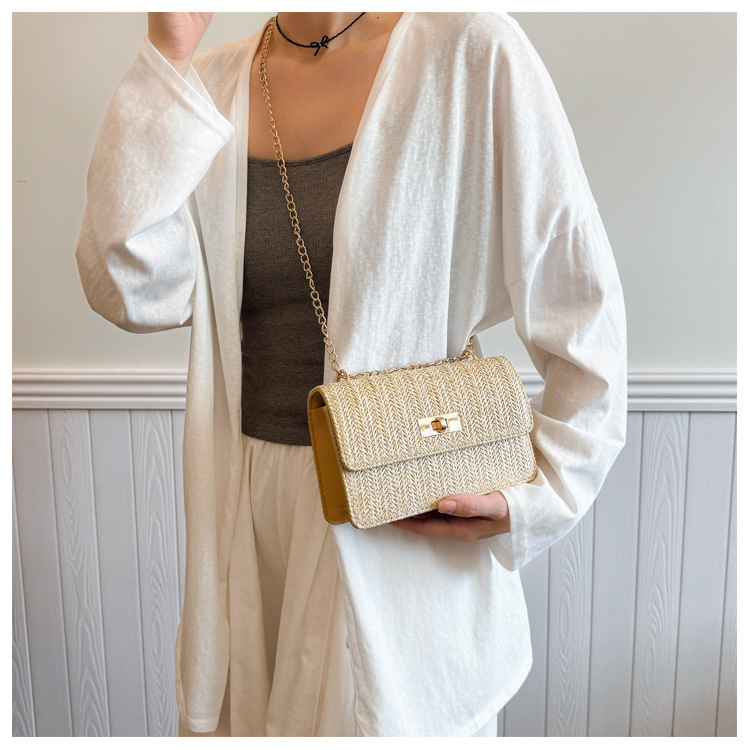 112g Weight Sewing Thread Fashion Element Lock clasp Closure Type Single Shoulder Strap Strap Type Straw Bag Bags Type Casual Occasion Straw Material Solid Color Pattern Spring&Summer Season Women's Gender Vacation Style Square Shape Women's Straw Solid Color Vacation Sewing Thread Square Lock Clasp Straw Bag 8