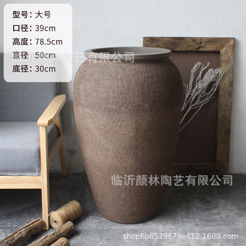 Gran vasija de cerámica de cerámica china gran vasija de cerámica de suelo vintage gran vasija simple vasija de alta vasija paisaje vasija