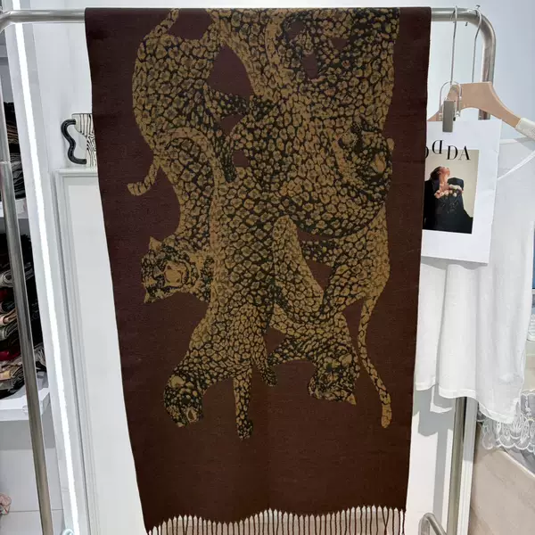 Leopard Print Cashmere Blend Jacquard Long Tassel Shawl High-End Women's Scarf for Autumn and Winter Warmth and Fashion