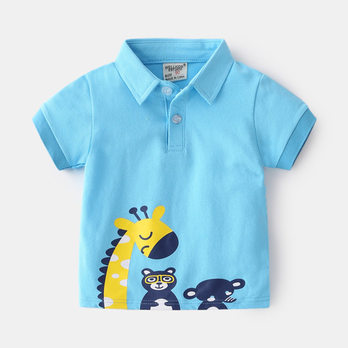 Unhooded casual cute cartoon pattern animal boy T-shirt summer comfortable children's short-sleeved T-shirt