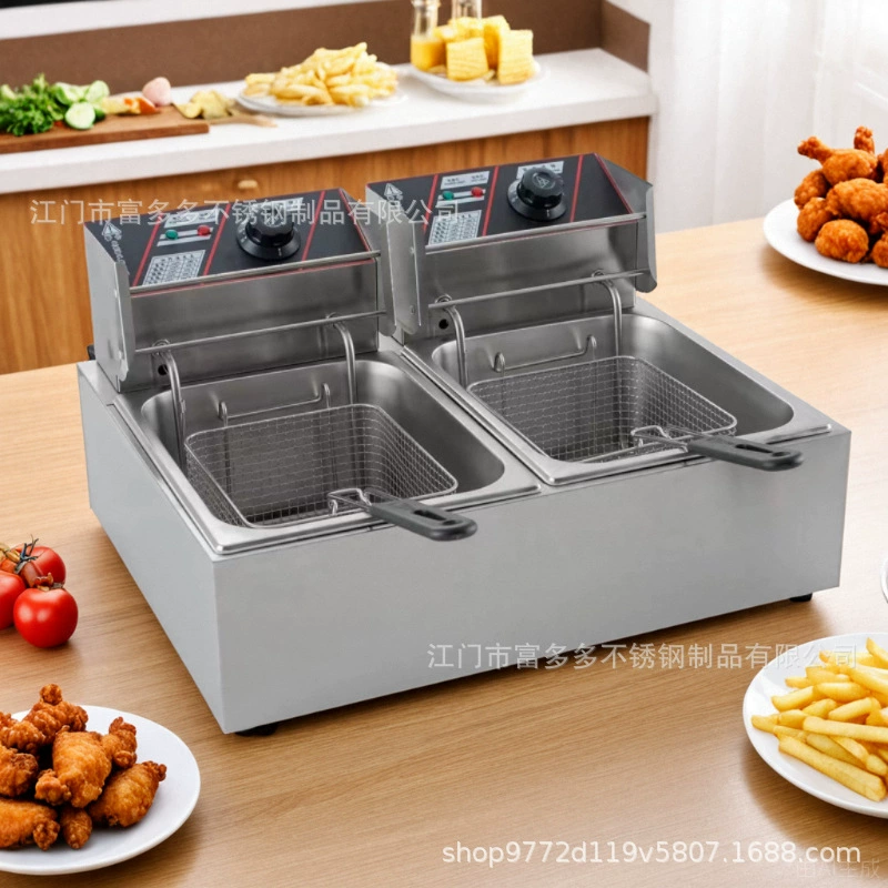 Коммерческая электрическая фритюрница прямо с завода 82/6 л двухцилиндровая электрическая фритюрница с двойным ситом, постоянная температура, жареные куриные закуски, кейтеринг