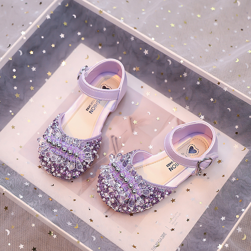 Zapatos de princesa de diamante para niñas 2026 primavera y otoño nuevos zapatos de sandalias de boca superficial zapatos huecos de moda zapatos de cristal para niñas image 8