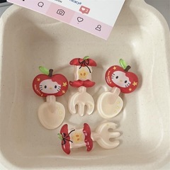 可爱果冻kt猫苹果核叉子发夹红色卡通趣味鸭嘴夹少女心发饰批发