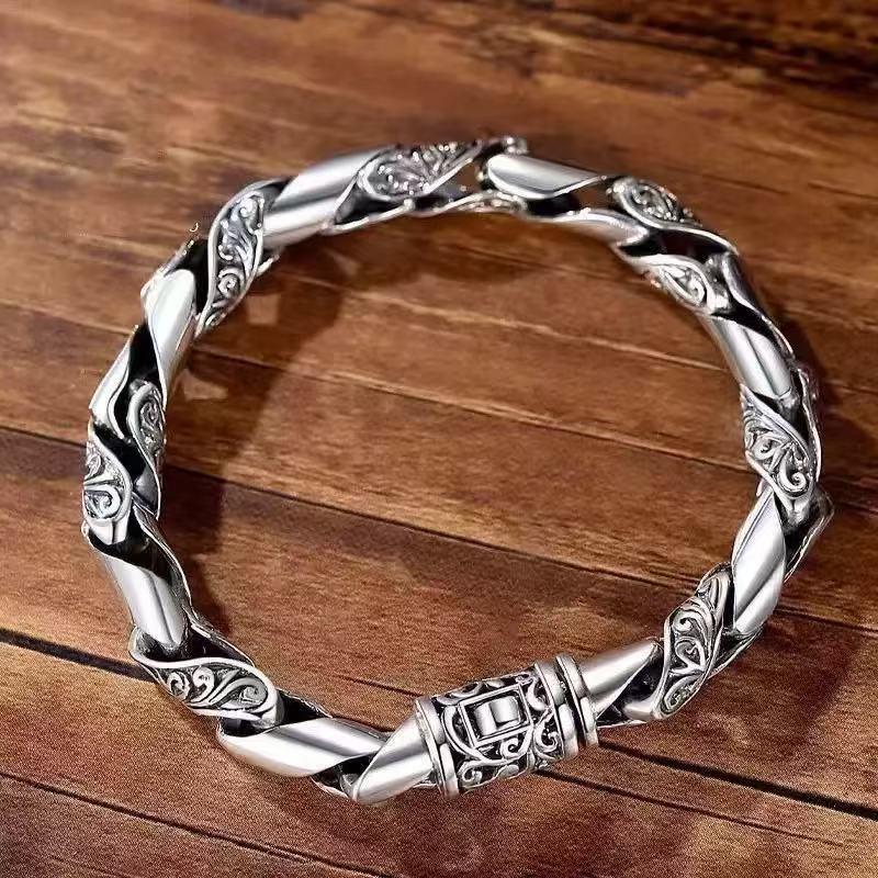 Men's Hollow Auspicious Pattern Bracelet Vintage Punk Style_voghion.com