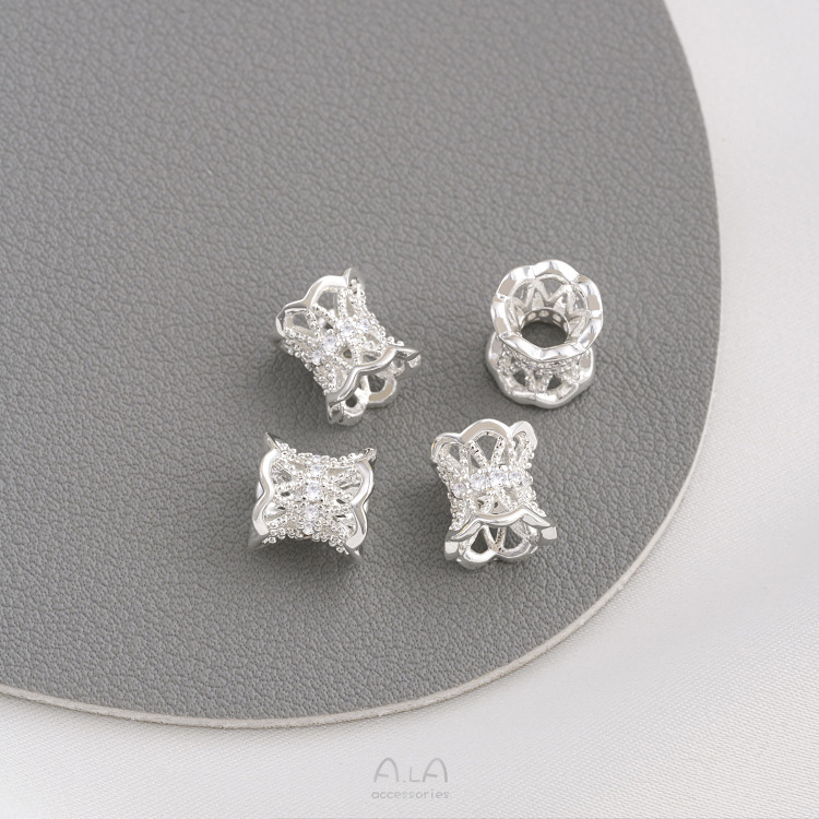 強保色14k包金入れジルコン大穴隔珠路通レース両面花托クラウンdiyビーズ部品|undefined