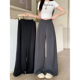 H2C2025 New Summer Clothes for Fat mm Plus Size Women's Casual and Versatile Design High Waist Slimming Look and Covering the Crotch Wide Legs