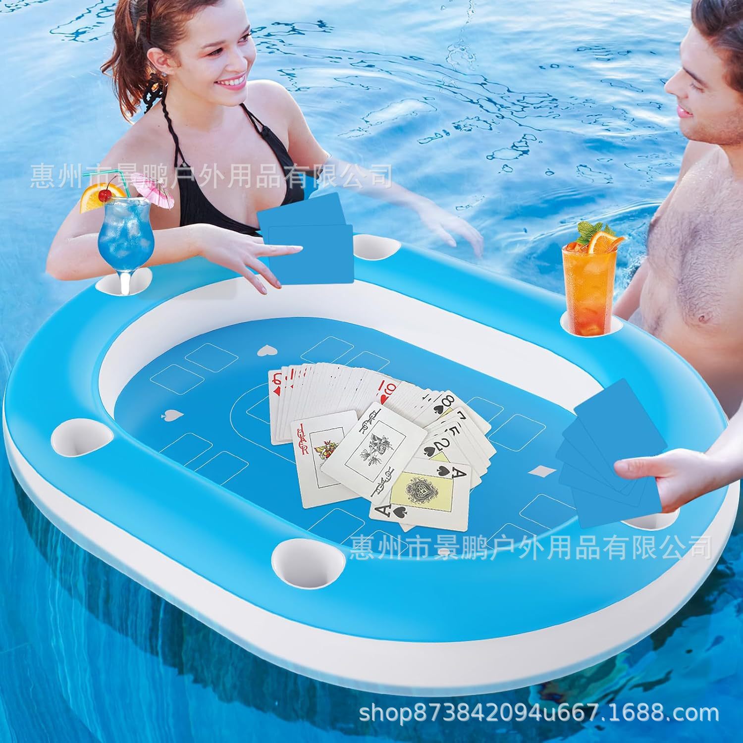 Cross-Border New Product Swimming Pool Environmentally Friendly Pvc Water Inflatable Bed Floating Bed Outdoor Portable Cup Holder Game Chess and Card Table