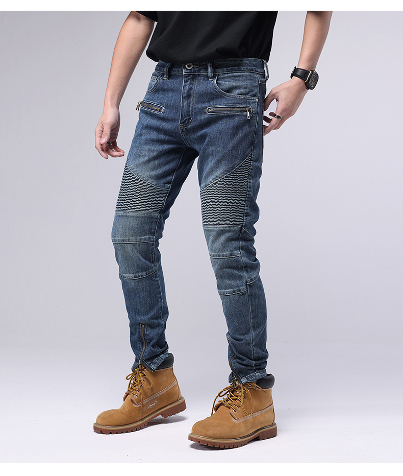 Jeans slim uomo patchwork elasticizzati pantaloni moto casual_voghion.com