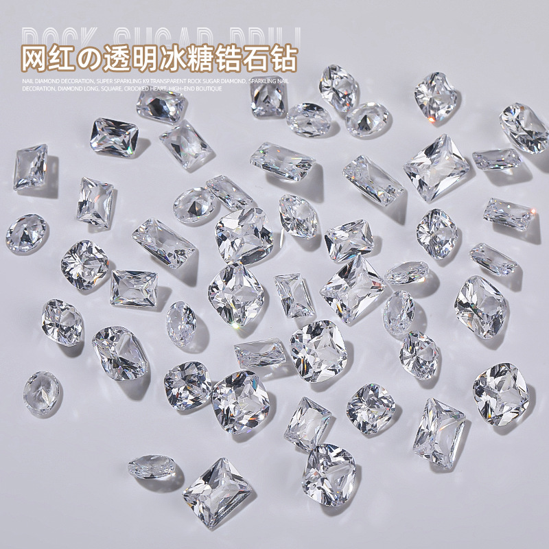 Joyería de uñas diamante flash de alta gama boutique de circón Super Flash decoración de diamantes de uñas de alto carbono transparente accesorios de caramelo de roca
