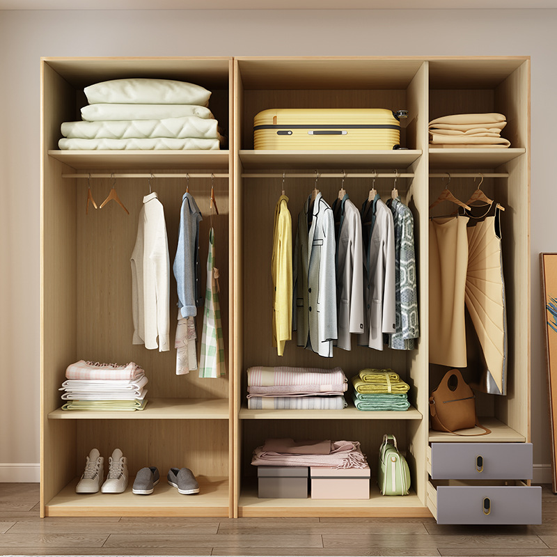 Nordic Solid Wood Wardrobe Home Bedroom Double Door Assembly Small Apartment Rental Storage Hanging Clothes Kitchen Small Wardrobe