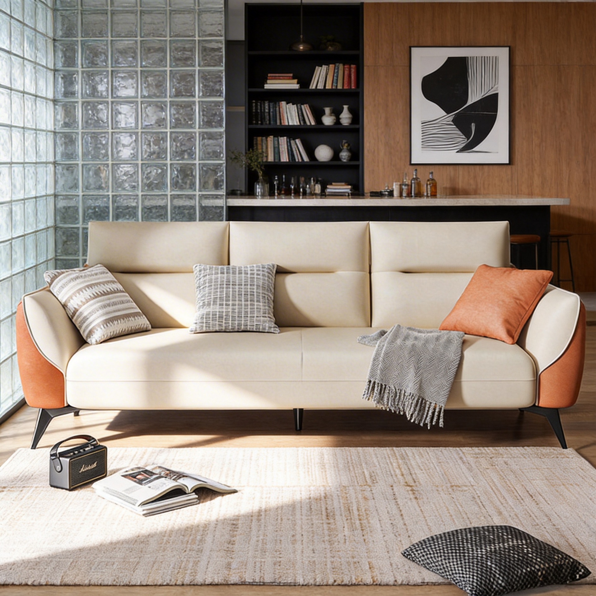 Sofa Small Apartment Technology Cloth Double Modern Simple Fabric Sofa Living Room Straight Row Three Person Sofa Home Popular