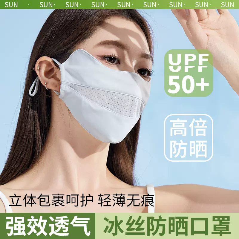 2025夏季透气网孔防晒口罩半遮面骑行防紫外线凉感冰丝面罩护眼角