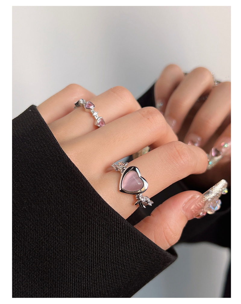 10g Weight Zircon Inlay Material Open Ring Classification Adjustable Ring Size 1 Piece Quantity Daily Occasion Copper Material Heart Shape Pattern Women'S Gender Inlay Design Fashion Style 1 Piece Fashion Heart Shape Copper Inlay Zircon Open Ring 无