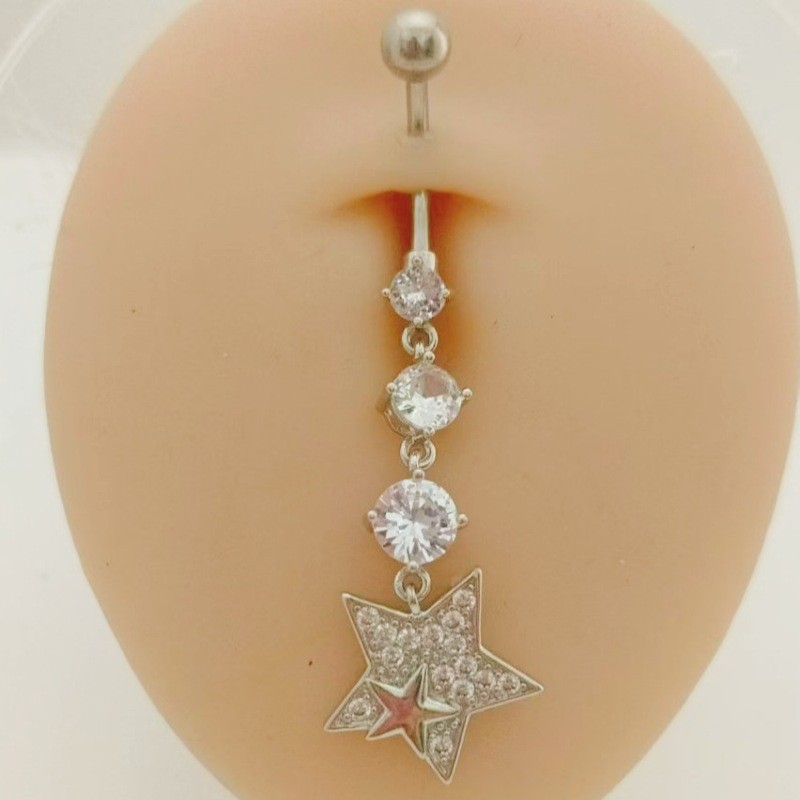 Pentagonal Heart Navel Ring - Stainless Steel Belly Button Jewelry for Women detail image 7