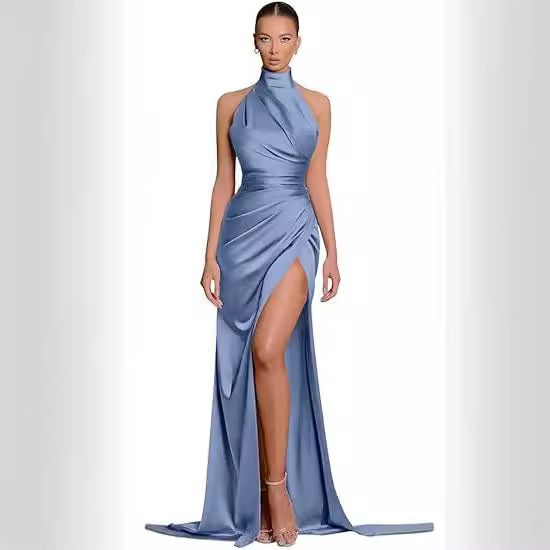 Amazon Ebay Prom Dress Sexy Deep V Neck Sequined Tulle Lace Slim Long Split Evening Dress for Women