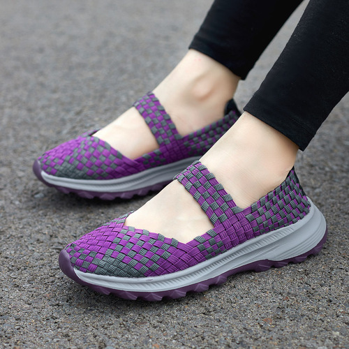 Summer mother's cloth shoes, large size women's shoes, middle-aged and elderly sandals, flat shoes, lightweight, breathable, woven shoes, non-slip