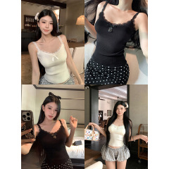 魔西女王蕾丝花边小吊带背心女装内搭蝴蝶结修身显瘦外穿无袖上衣