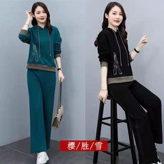 休闲运动秋冬季套装女2025新款韩版大码时尚宽松连帽卫衣两件套潮