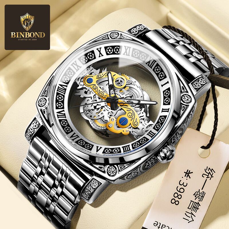 Genuine Leather Retro Carved Watch Tourbillon Men's Fully Automatic Luminous Hollow Watch Fashion Sports Non-Mechanical Watch Genuine Leather Retro Carved Watch Tourbillon Men's Fully Automatic Luminous Hollow Watch Fashion Sports Non-Mechanical Watch