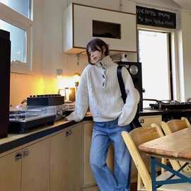 2026秋冬新款慵懒风高领麻花针织衫女纯羊毛加厚宽松套头毛衣上衣