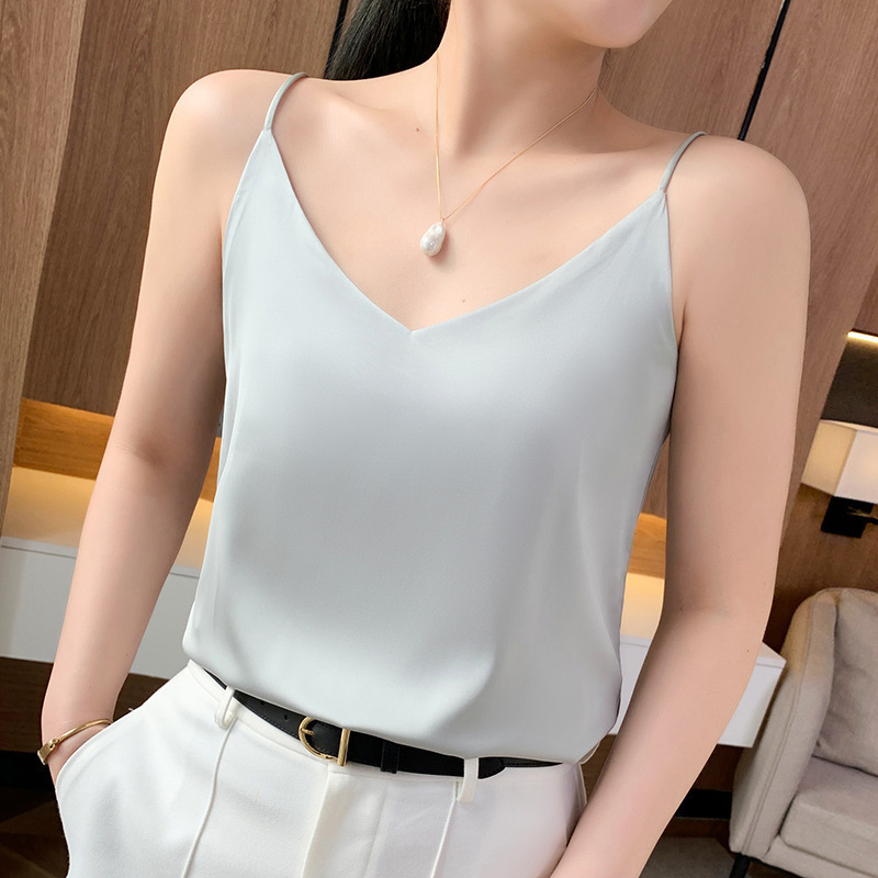 V-Neck Silk Spaghetti Strap Camisole for Women 2023 Summer Style Sexy Fashion Sleeveless Acetate Tank Top Ins V-Neck Silk Spaghetti Strap Camisole for Women 2023 Summer Style Sexy Fashion Sleeveless Acetate Tank Top Ins