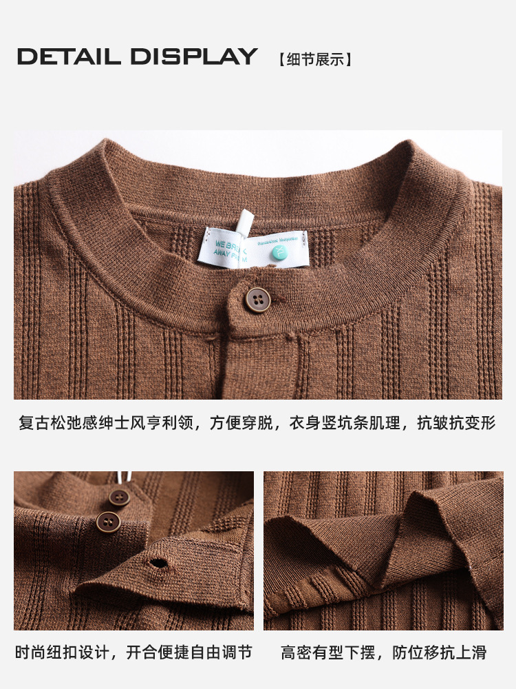 Hombres viejos viento Henry cuello de punto camiseta de hielo de seda de manga corta hombre de verano de negocios casual lujo ligero alto sentido de ropa de hombre