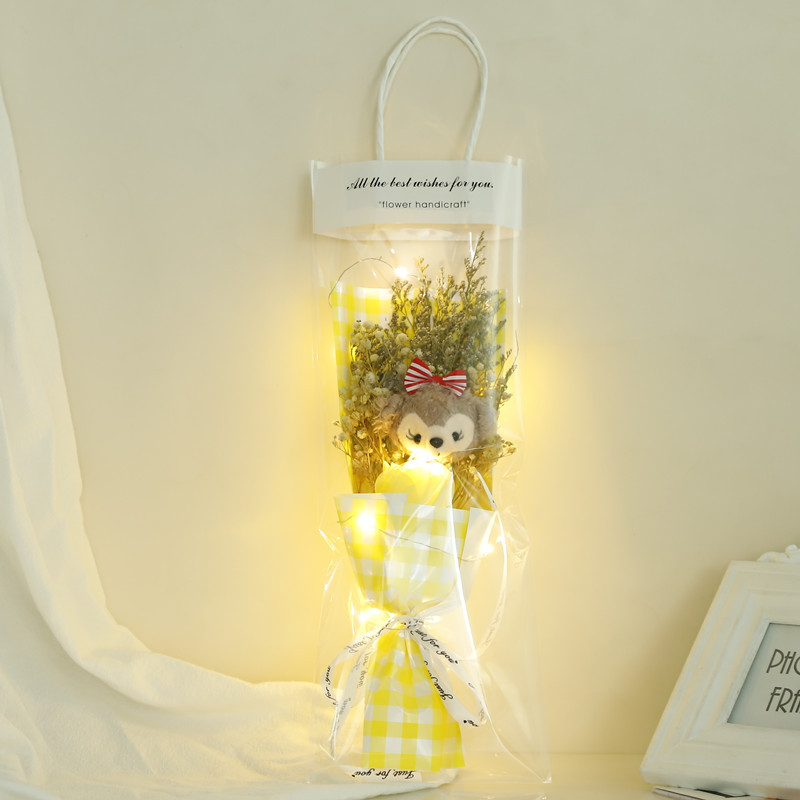 노란색 격자 무늬. 셜리 메이 + 옐로우 로즈 [램프가있는 선물 가방]