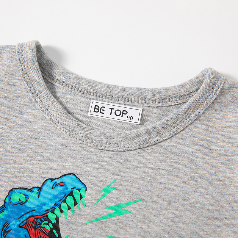 Camiseta de algodón de los niños de dinosaurio de dibujos animados de los niños superiores camisa de manga larga para niños otoño camisa de fondo de cuello redondo para niños