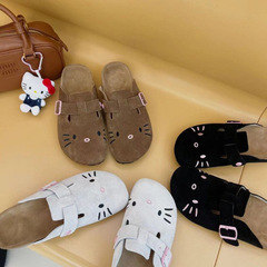 かわいい日本のベーケン靴の女性の夏の本革は半分引きずって小さい大衆の設計の靴のピンクのkittyの靴を引きずります。